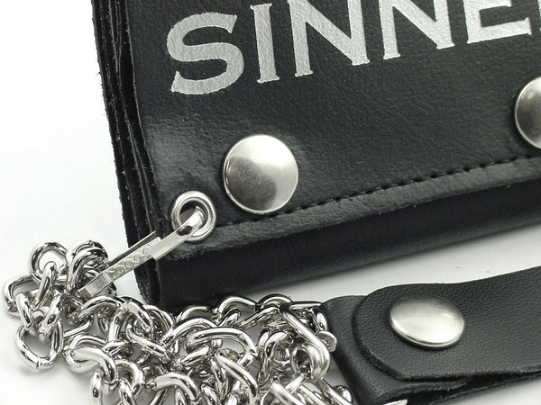 Black Leather Biker Chain Wallet with Zipper