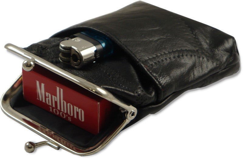 Classic Leather Cigarette Purse with Lighter Holder (Black) (For Kings And  100's)