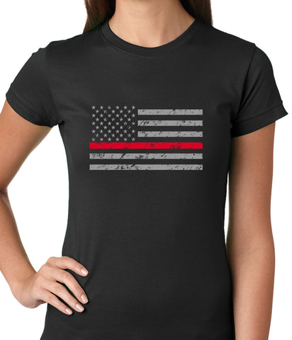 Firefighter Thin Red Line American Flag - Support Firefighter Department Horizontal Ladies T-shirt