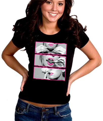 Hot Pink Sexy Girl Roll Lick Smoke Girl's T-Shirt 