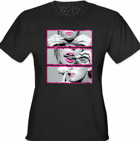 Hot Pink Sexy Girl Roll Lick Smoke Girl's T-Shirt