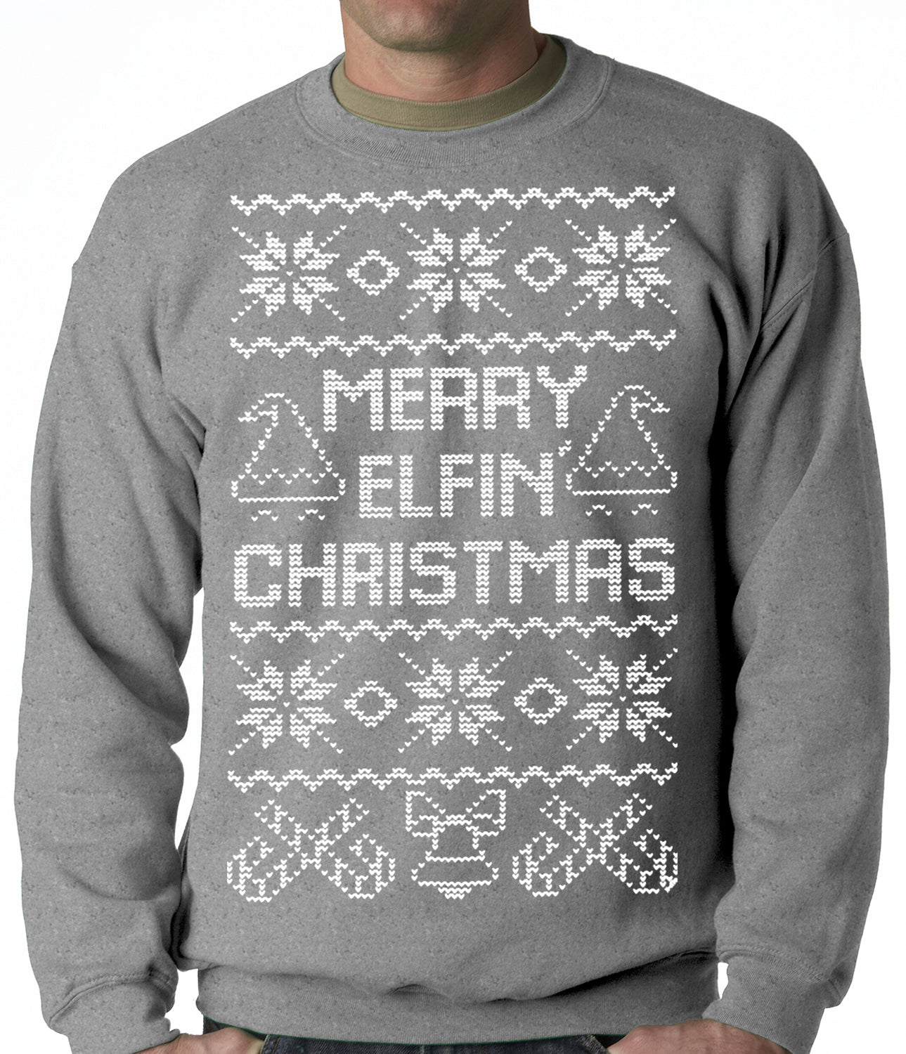 Ugly Christmas Sweater Merry Elfin Christmas Funny Ugly Christmas Adult Crewneck