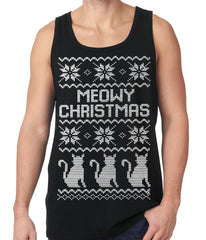 Ugly Christmas Tank Top - Meowy Christmas (White Print) 3 Cats Ugly Christmas Tank Top